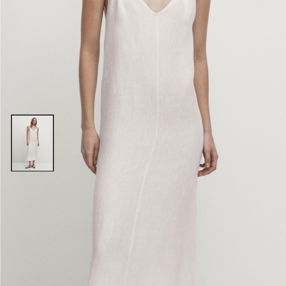 Massimo Dutti Cream linen midi dress - Picture 2 of 5